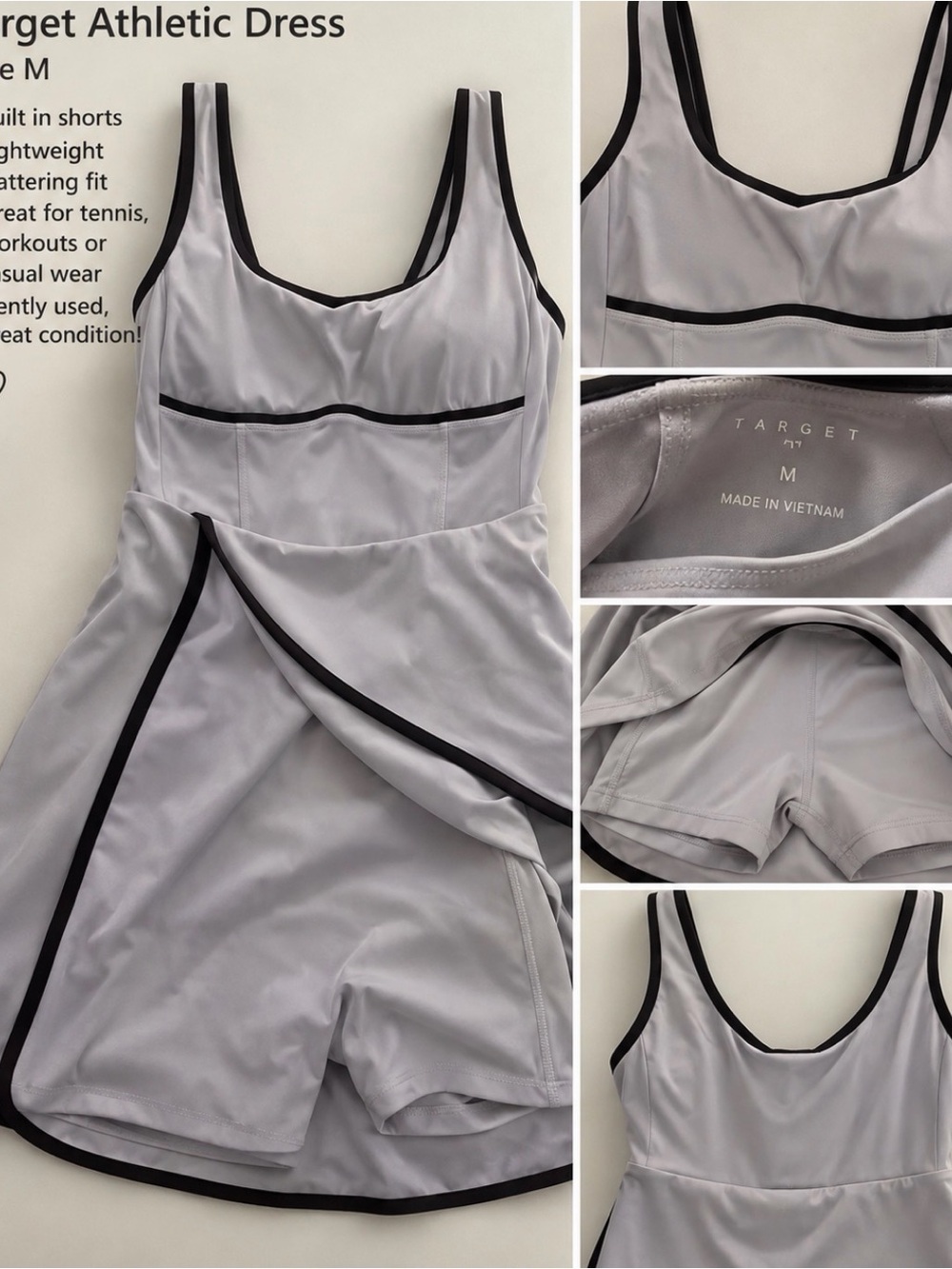 Target Women's Light Gray Athletic Skort Dress with Black Trim